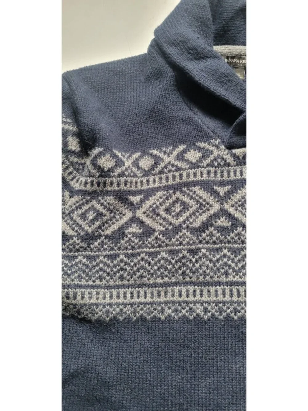 Banana Republic Factory navy blue knit paired gray Fair Isle pattern Size XL